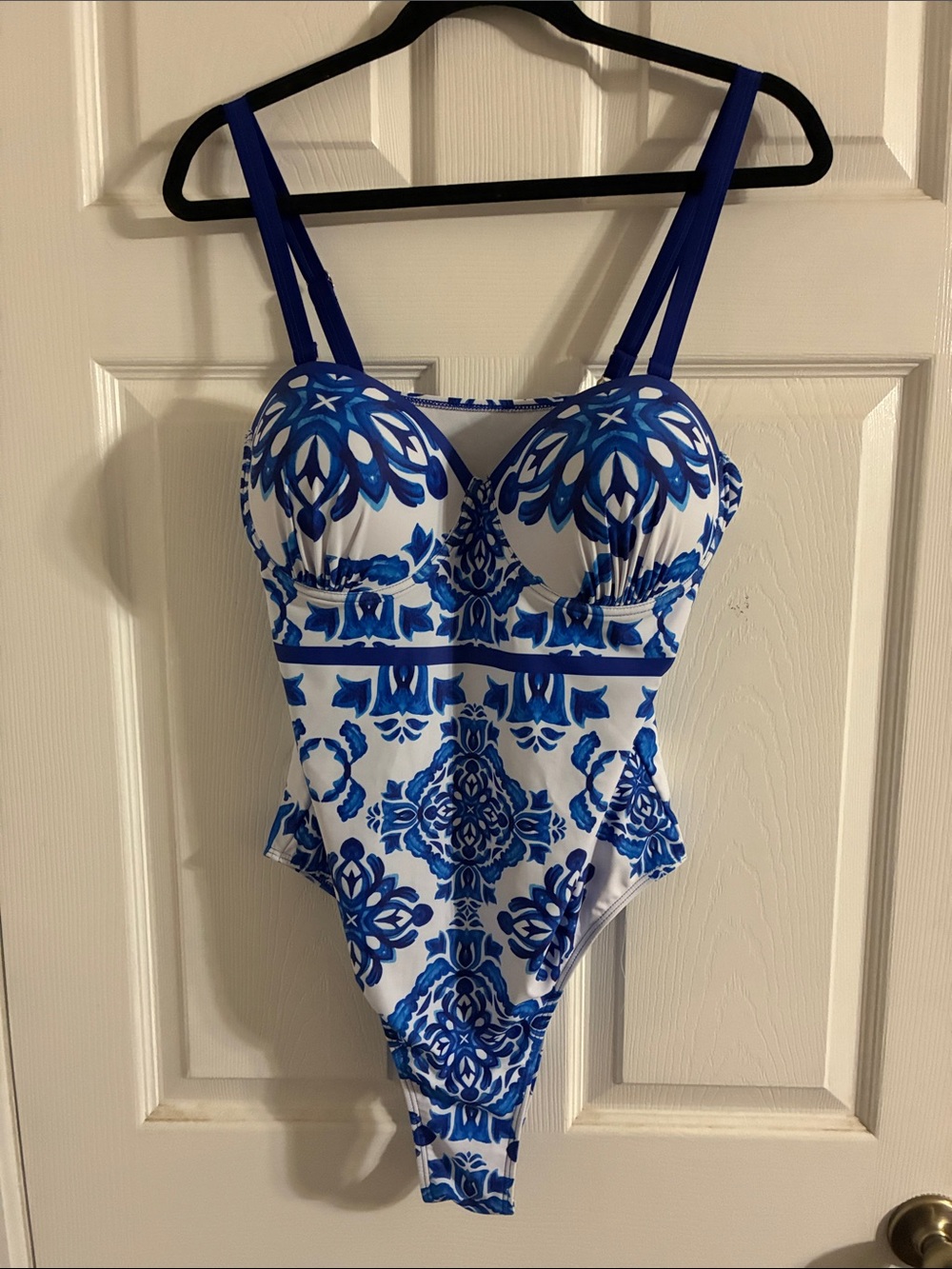 One piece swim suit white with blue design